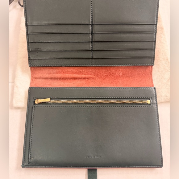 Celine Large Multifunction Leather Wallet in Rich Pink With Green Strap - Picture 3 of 10